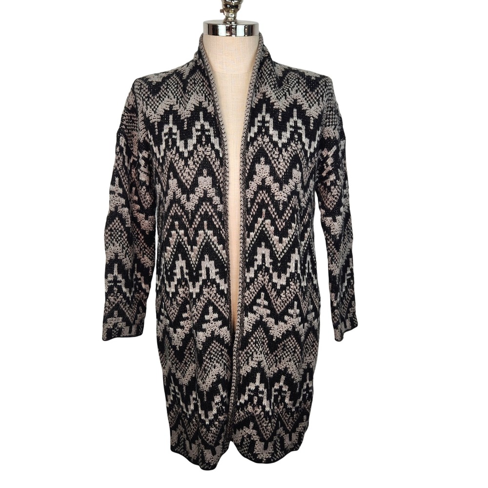 Lucky Brand Geometric Southwest Print Open Front‎ Long Cardigan Sweater Womens M